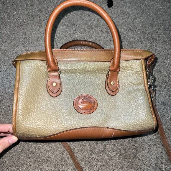 Dooney & Bourke Vintage Taupe Purse Tan Pebbled Leather Handbag Made In USA